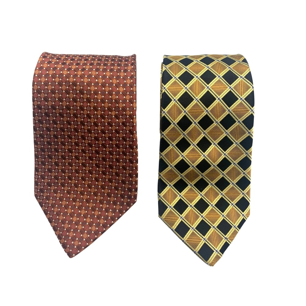 Lot of 2 Sean‎ John Silk Necktie Men's Geometric Diamond Rust Black Gold